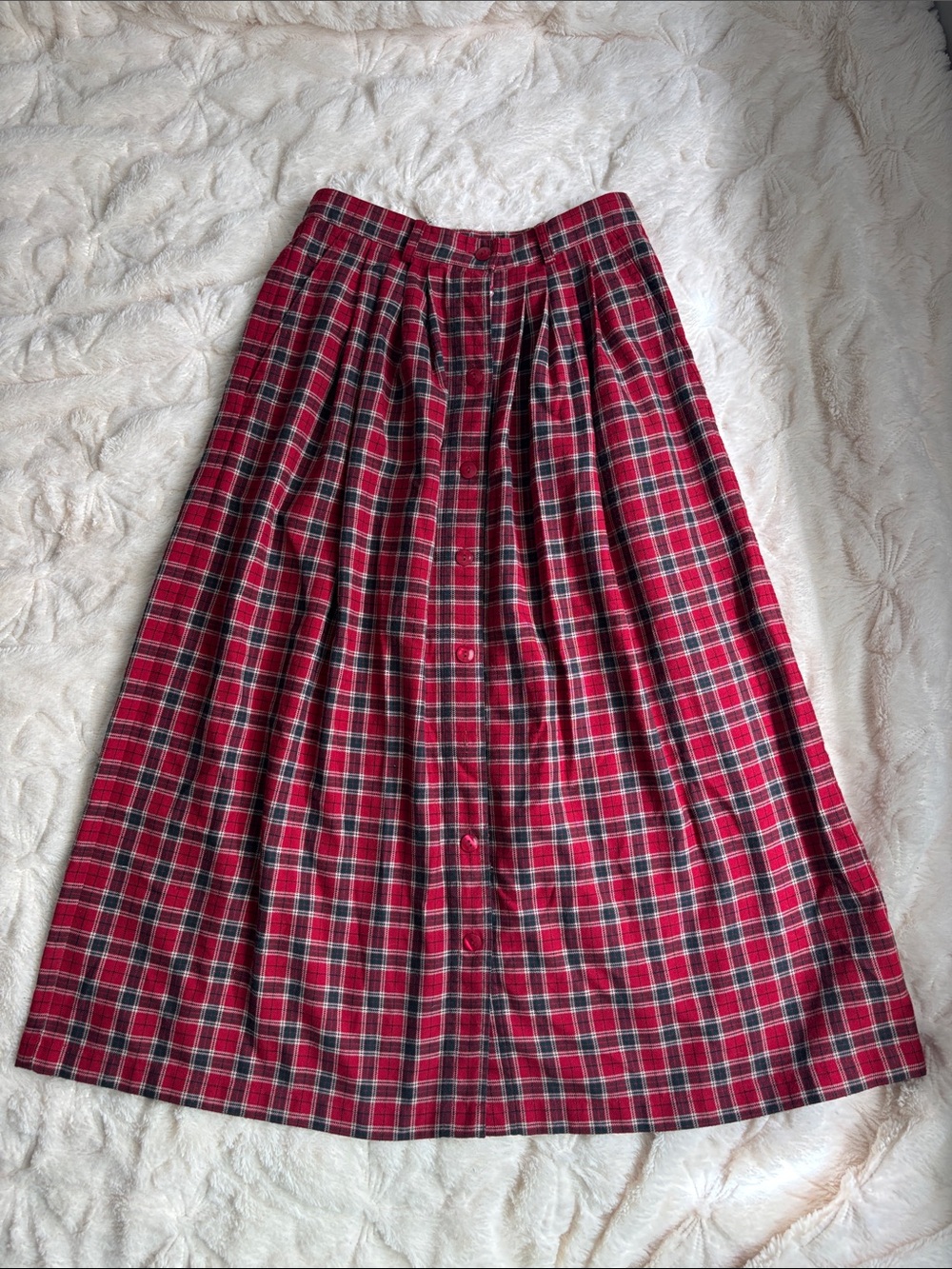 Excel. Cond. Vintage Susan Bristol Red Plaid Maxi Skirt with Front Buttons